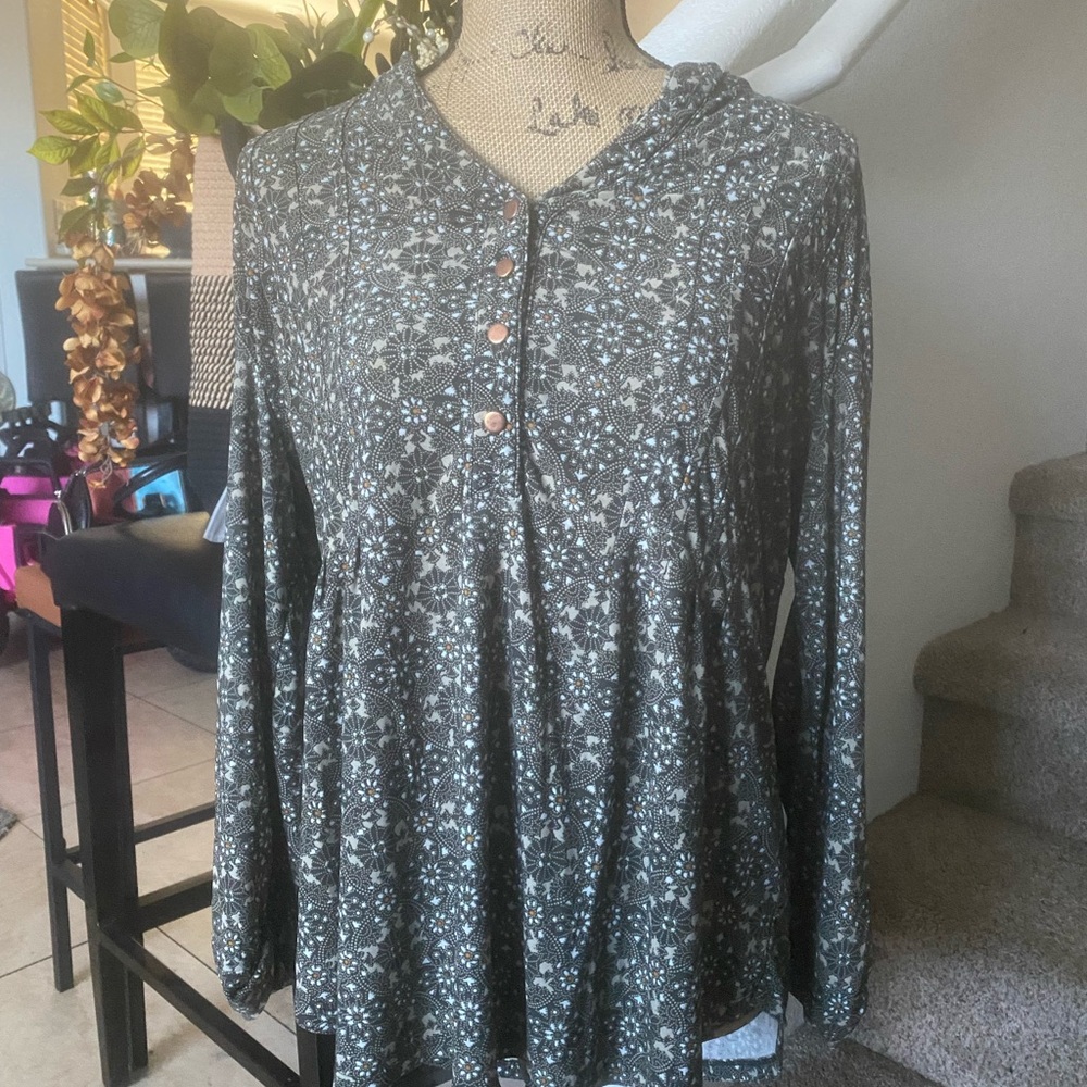 Westport Olive Floral Henley Long Sleeve Top